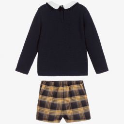 Foque-Navy Blue Check Shorts Set | Childrensalon Outlet