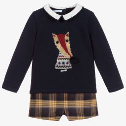 Foque-Navy Blue Check Shorts Set | Childrensalon Outlet