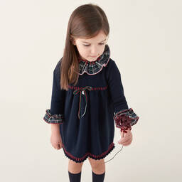 Foque-Navy Blue Knitted Wool Dress | Childrensalon Outlet