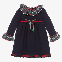 Foque-Navy Blue Knitted Wool Dress | Childrensalon Outlet