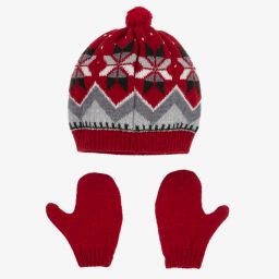 Foque-طقم قبعة مزيج صوف محبوك لون أحمر ورمادي | Childrensalon Outlet