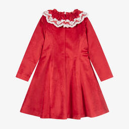 فوكيه-فستان مخمل ودانتيل لون أحمر وعاجي | Childrensalon Outlet