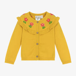 Frugi-Baby Girls Yellow Cotton Flower Cardigan | Childrensalon Outlet