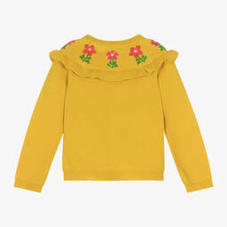 Frugi-Baby Girls Yellow Cotton Flower Cardigan | Childrensalon Outlet