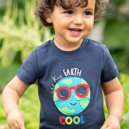 Frugi-Blue Organic Cotton Planet T-Shirt | Childrensalon Outlet