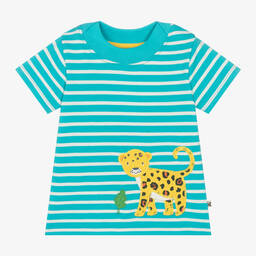 Frugi-Boys Blue Striped Cotton Leopard T-Shirt | Childrensalon Outlet