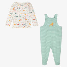 Frugi-Кремовый топ и зеленый комбинезон из органического хлопка | Childrensalon Outlet