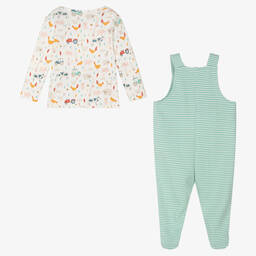 Frugi-Кремовый топ и зеленый комбинезон из органического хлопка | Childrensalon Outlet