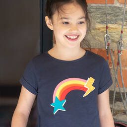 فروجي-تيشيرت قطن عضوي لون كحلي وألوان قوس قزح للبنات | Childrensalon Outlet