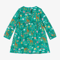 Frugi-Girls Green Giraffe Pattern Dress | Childrensalon Outlet