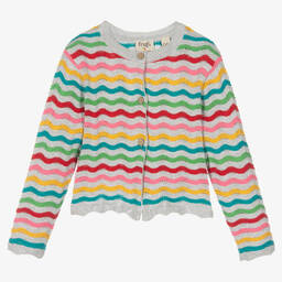 Frugi-Girls Grey Striped Cotton Knit Cardigan | Childrensalon Outlet