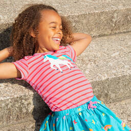 فروجي-تيشيرت قطن عضوي لون زهري وأحمر للبنات | Childrensalon Outlet