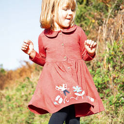 فروجي-فستان قطن عضوي لون أحمر | Childrensalon Outlet