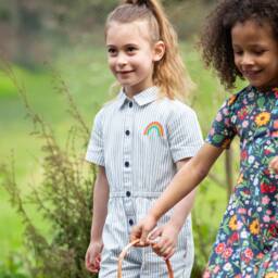 Frugi-Girls Striped Organic Cotton Romper | Childrensalon Outlet