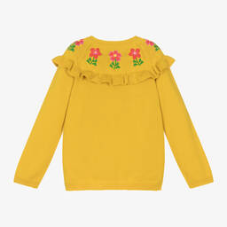Frugi-Girls Yellow Cotton Flower Cardigan | Childrensalon Outlet