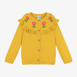 Frugi-Girls Yellow Cotton Flower Cardigan | Childrensalon Outlet