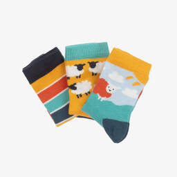 فروجي-جوارب قطن عضوي محبوك لون أصفر وأزرق (عدد 3) | Childrensalon Outlet