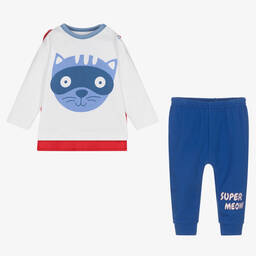 FS Baby-Baby Boys Blue Cotton Cat Trousers Set | Childrensalon Outlet