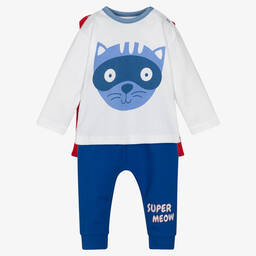 FS Baby-Baby Boys Blue Cotton Cat Trousers Set | Childrensalon Outlet