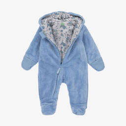 FS Baby-Baby Boys Blue Faux Fur Hooded Pramsuit | Childrensalon Outlet