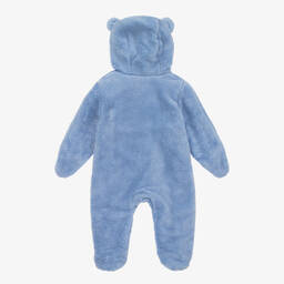 FS Baby-Baby Boys Blue Faux Fur Hooded Pramsuit | Childrensalon Outlet