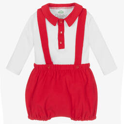 FS Baby-Baby Boys Red & White Cotton Shorts Set | Childrensalon Outlet