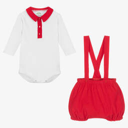 FS Baby-Baby Boys Red & White Cotton Shorts Set | Childrensalon Outlet