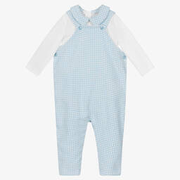 FS Baby-Baby Boys White & Blue Dungarees Set | Childrensalon Outlet