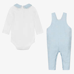 FS Baby-Baby Boys White & Blue Dungarees Set | Childrensalon Outlet