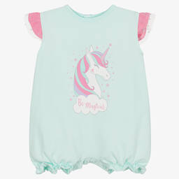 FS Baby-Baby Girls Green Cotton Unicorn Shortie | Childrensalon Outlet