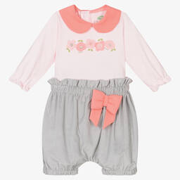 إف إس بيبي-Baby Girls Pink & Grey Cotton Shorts Set | Childrensalon Outlet