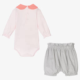 إف إس بيبي-Baby Girls Pink & Grey Cotton Shorts Set | Childrensalon Outlet