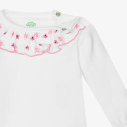 FS Baby-Baby Girls White & Pink Floral Dungaree Set | Childrensalon Outlet