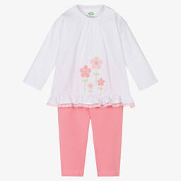 إف إس بيبي-Baby Girls White & Pink Leggings Set | Childrensalon Outlet