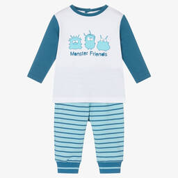 FS Baby-Boys Blue Cotton Monster Trouser Set | Childrensalon Outlet