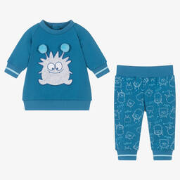 FS Baby-Boys Blue Cotton Monster Trouser Set | Childrensalon Outlet