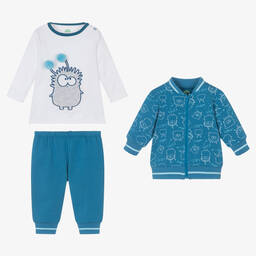 FS Baby-Boys Blue Cotton Monster Trouser Set | Childrensalon Outlet