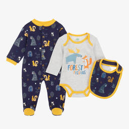 FS Baby-Boys Blue & Grey Babysuit Set | Childrensalon Outlet