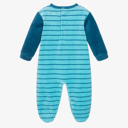 FS Baby-Boys Blue Striped Velour Monster Babygrow | Childrensalon Outlet