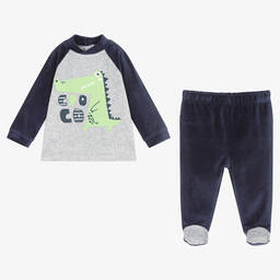 FS Baby-Boys Grey & Navy Blue 2 Piece Babygrow | Childrensalon Outlet