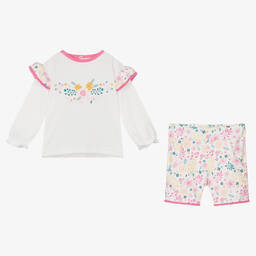 FS Baby-Girls Ivory & Pink Floral Cotton Shorts Set | Childrensalon Outlet
