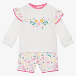FS Baby-Girls Ivory & Pink Floral Cotton Shorts Set | Childrensalon Outlet
