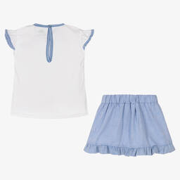 إف إس بيبي-Girls White & Blue Skirt Set | Childrensalon Outlet
