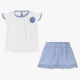 إف إس بيبي-Girls White & Blue Skirt Set | Childrensalon Outlet
