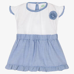 إف إس بيبي-Girls White & Blue Skirt Set | Childrensalon Outlet