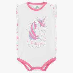 إف إس بيبي-Girls White Cotton Unicorn Bodyvest | Childrensalon Outlet