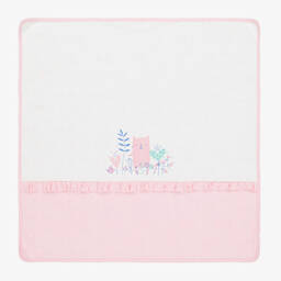 FS Baby-Girls White & Pink Cotton Blanket (80cm) | Childrensalon Outlet