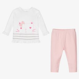 إف إس بيبي-Pink & White Baby Leggings Set | Childrensalon Outlet