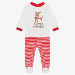FS Baby-Red & White Velour 2 Piece Babygrow | Childrensalon Outlet