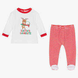 FS Baby-Red & White Velour 2 Piece Babygrow | Childrensalon Outlet